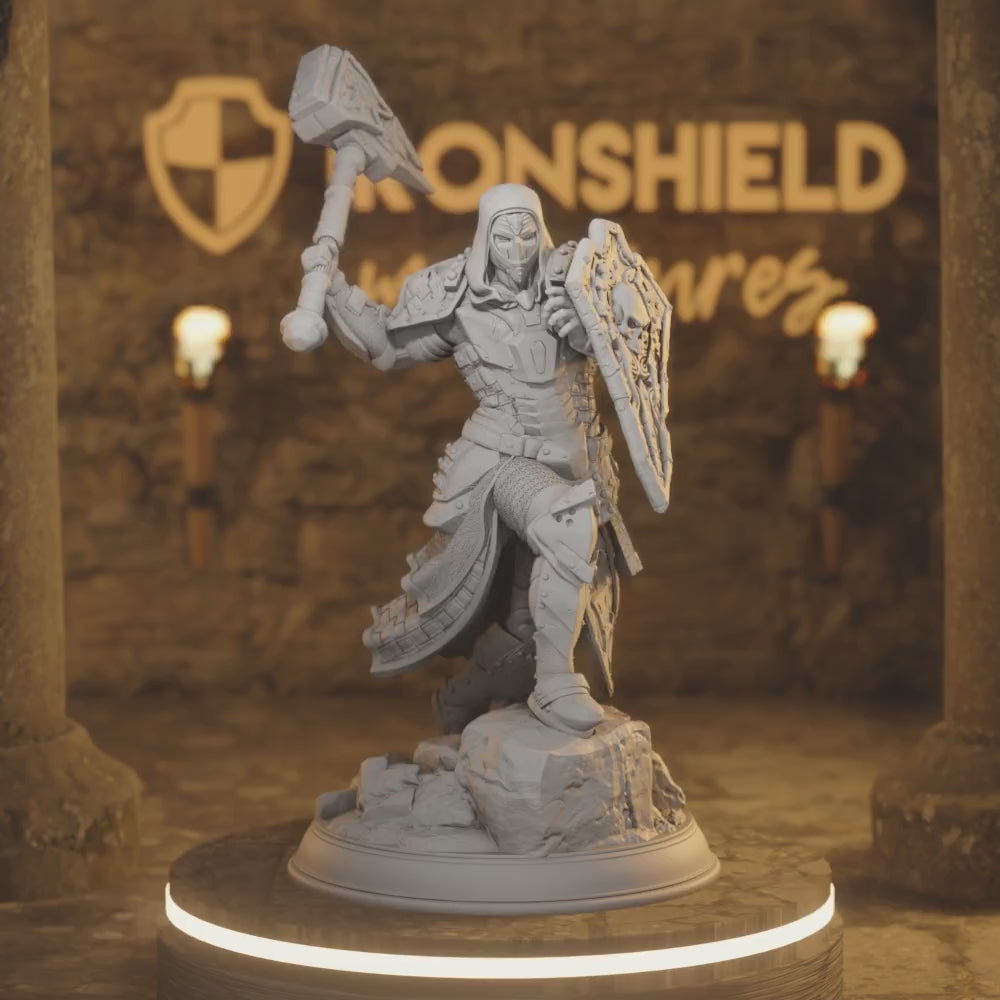 Warforged Cleric Fighter Automaton - Terrus Videm — 360° rotating view of 3D printed DnD miniature