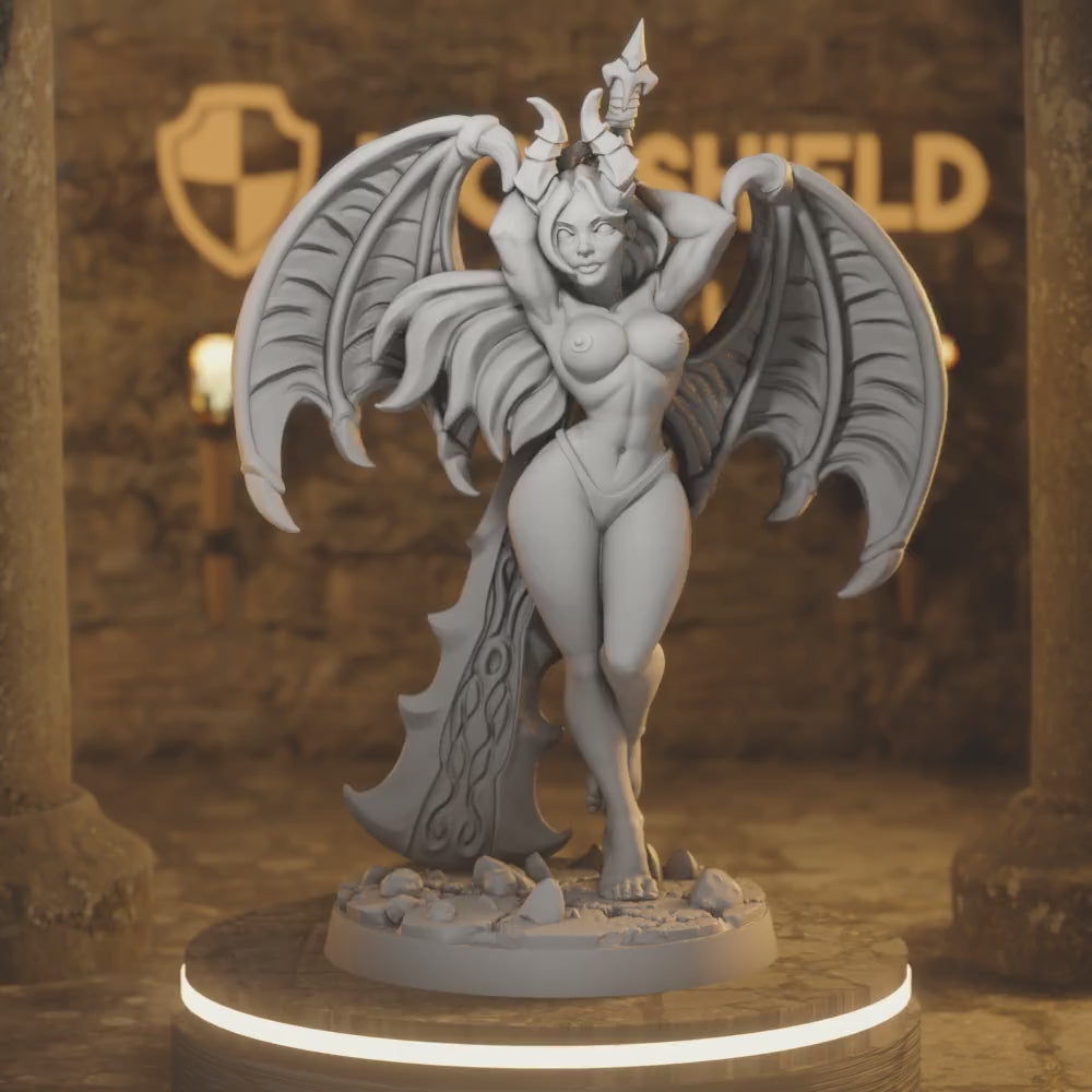 Akisha Demonic Woman NSFW Devil Naked — 360° rotating view of 3D printed DnD miniature