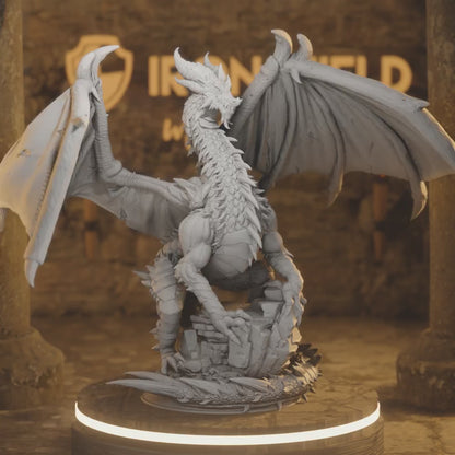 Kurorgor Ancient Black Dragon — 360° rotating view of 3D printed DnD miniature