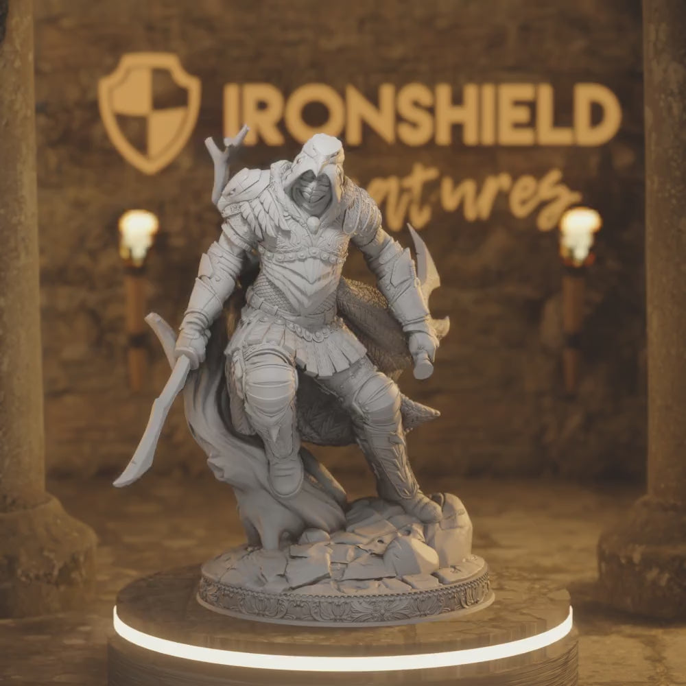 Master Assassin Rogue 5e - Serran — 360° rotating view of 3D printed DnD miniature