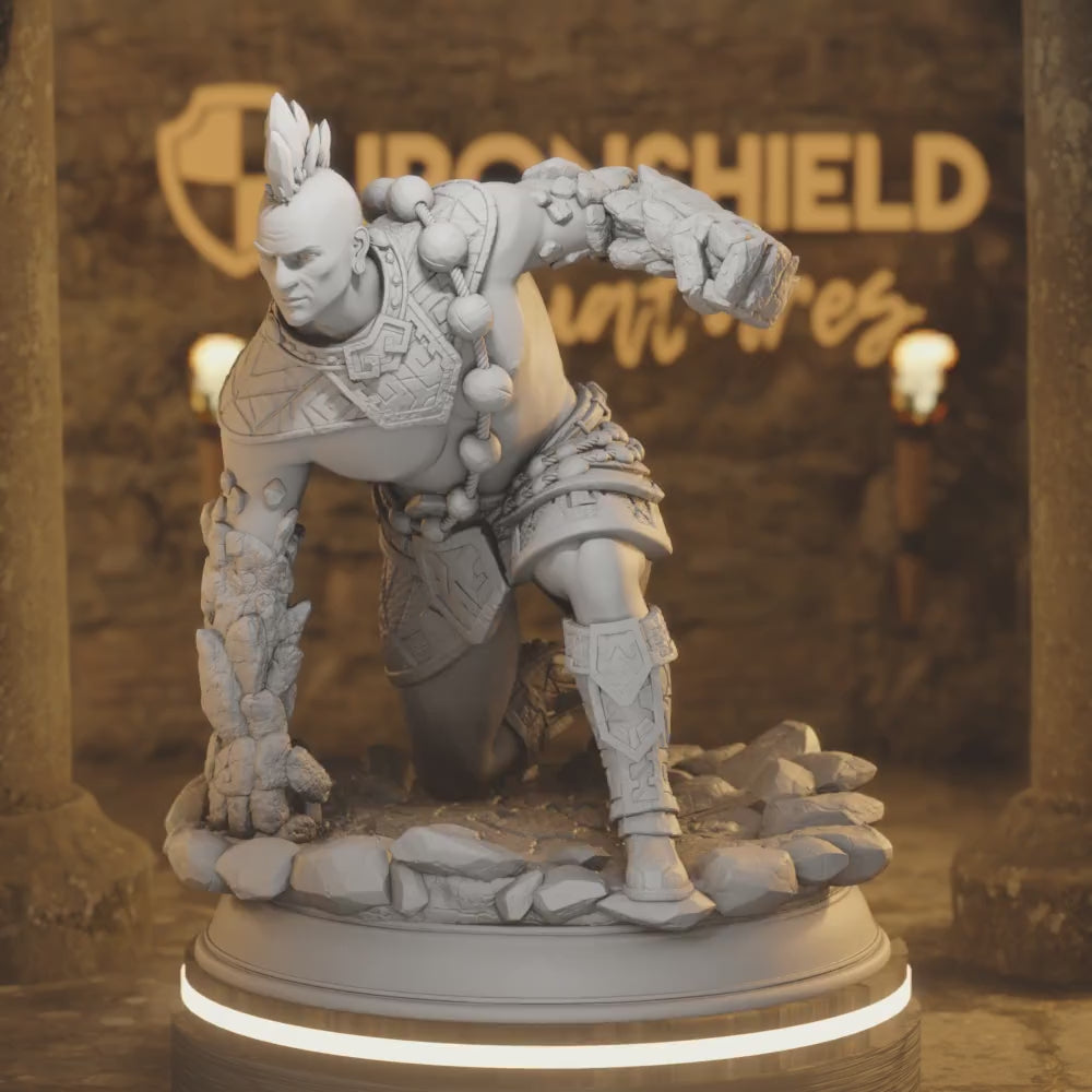 Earth Genasi Brawler Fighte Monk Vanguard Markus — 360° rotating view of 3D printed DnD miniature