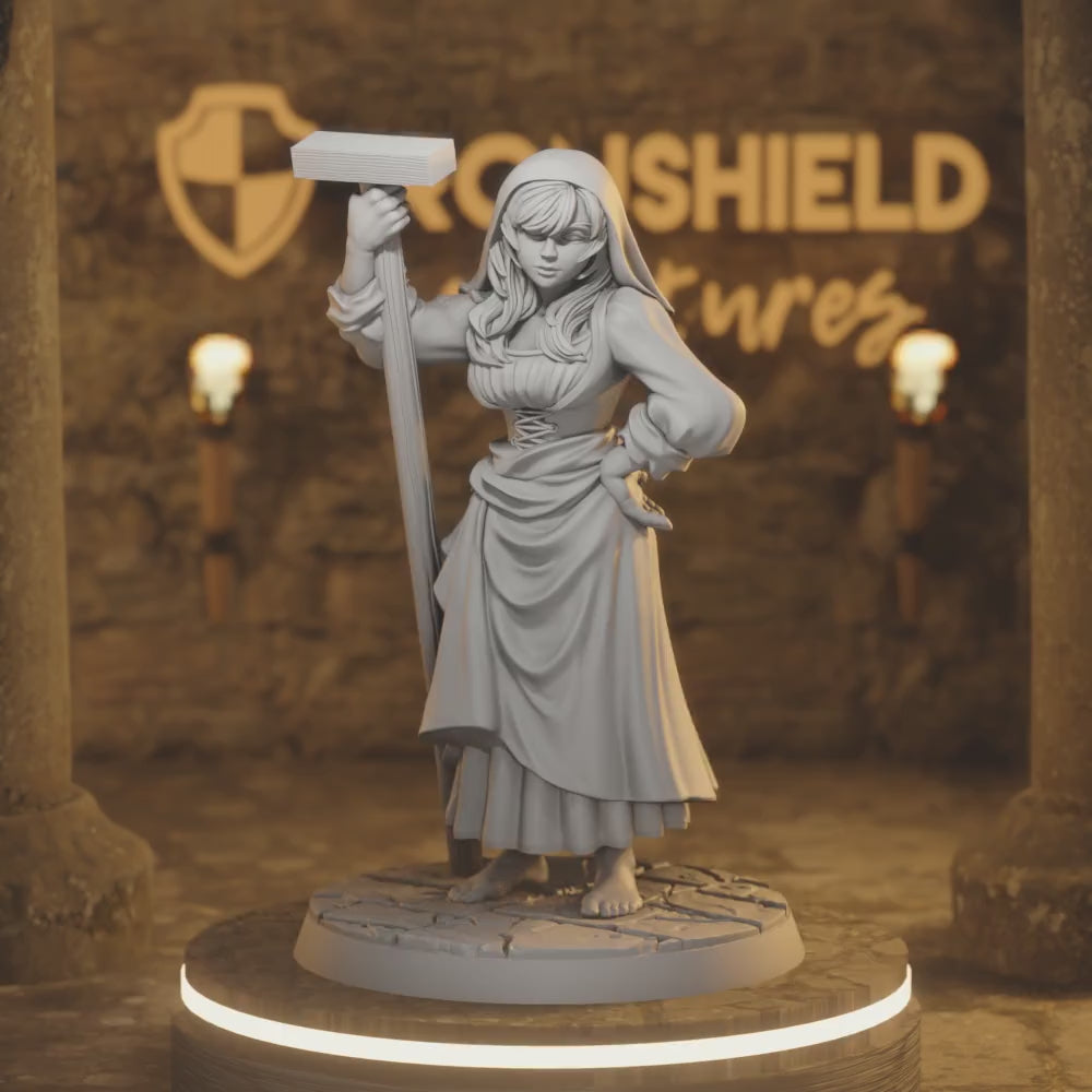 Agnes female dyer vilage woman human npc — 360° rotating view of 3D printed DnD miniature