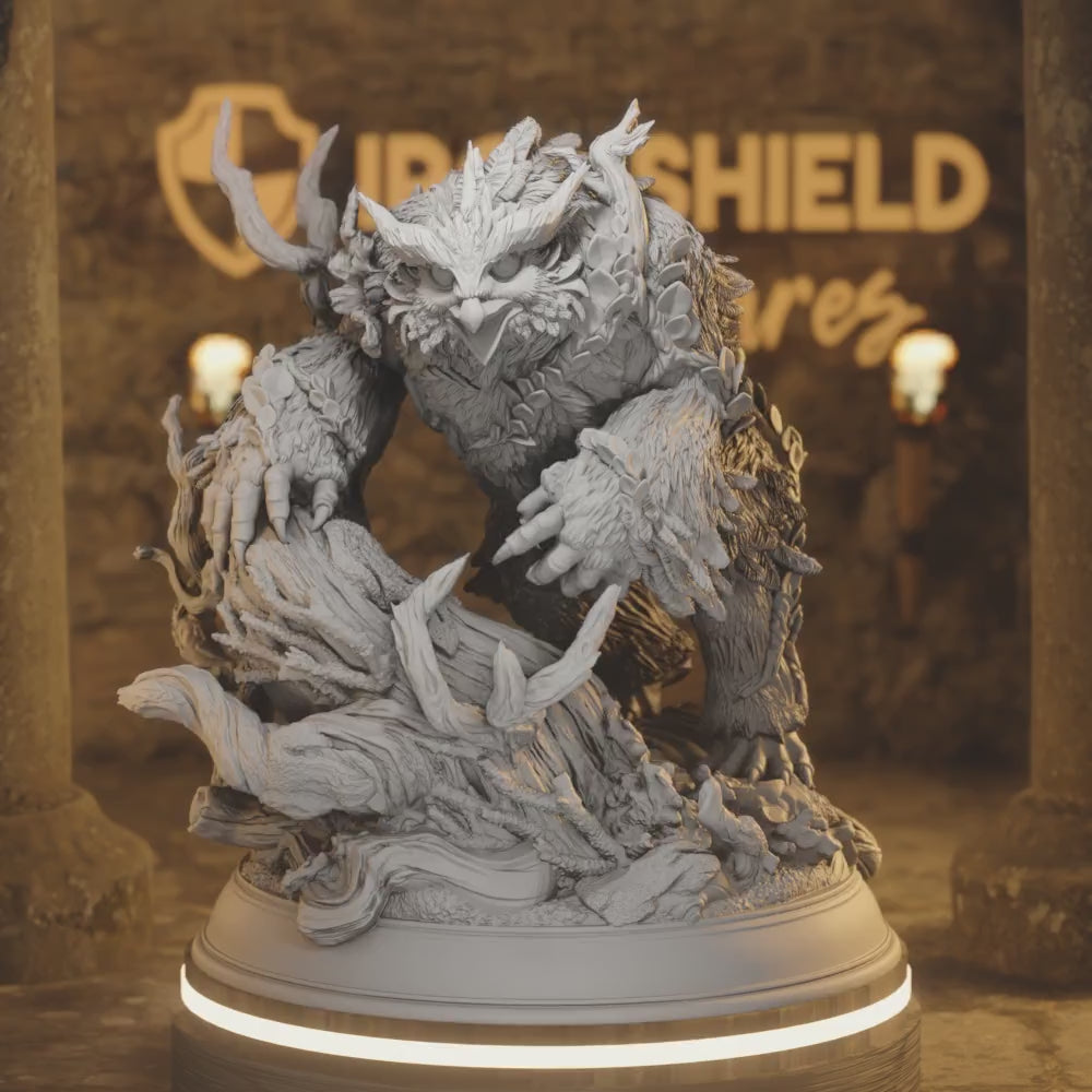 Fey Touched Owlbear - Firalyn Monster Beast — 360° rotating view of 3D printed DnD miniature