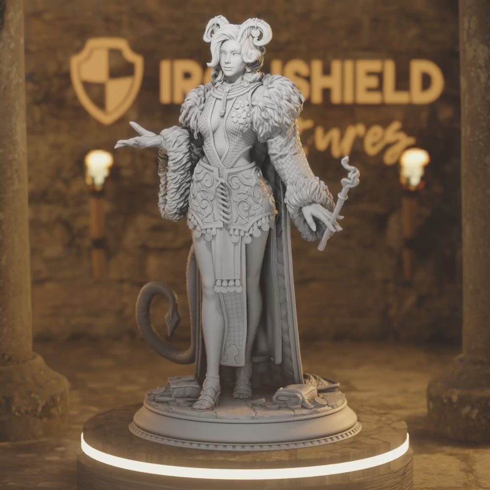 Octavia Tiefling Warlock Wizard Sorcerer — 360° rotating view of 3D printed DnD miniature