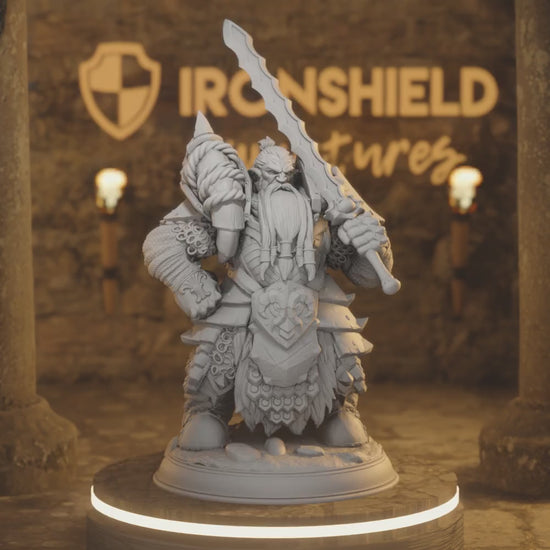 Dwarf Paladin Fighter Hunter - Gundrin — 360° rotating view of 3D printed DnD miniature