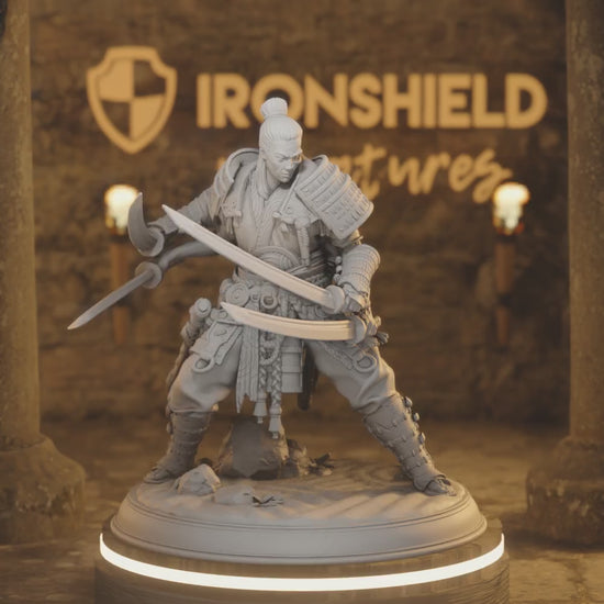 Owaranai Oni Samurai Fiend Fighter Demon — 360° rotating view of 3D printed DnD miniature
