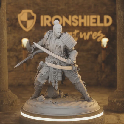 Owaranai Oni Samurai Fiend Fighter Demon — 360° rotating view of 3D printed DnD miniature