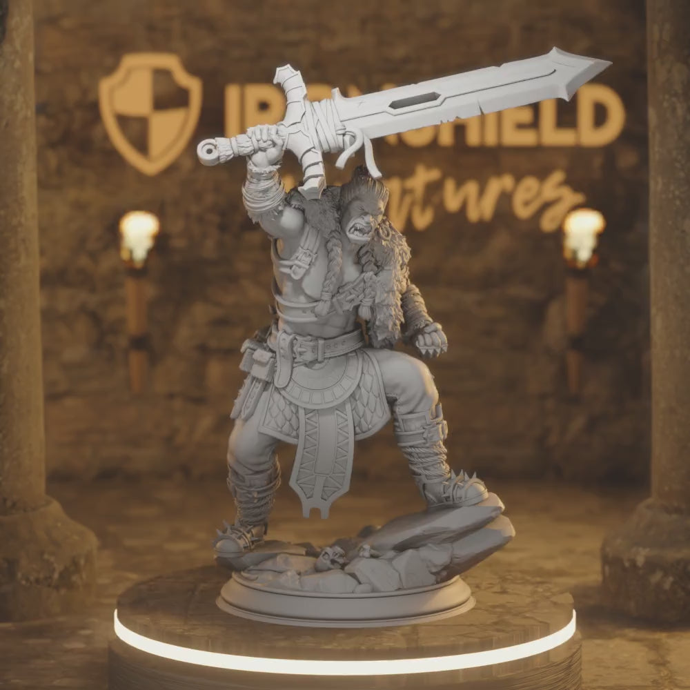 Gorr Ork Barbarian Warrior Fighter — 360° rotating view of 3D printed DnD miniature