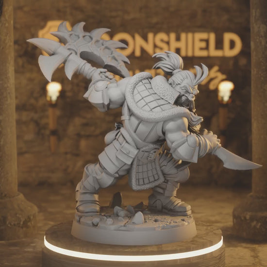 Gandharr Dwarf Barbarian Berserker Rogue — 360° rotating view of 3D printed DnD miniature
