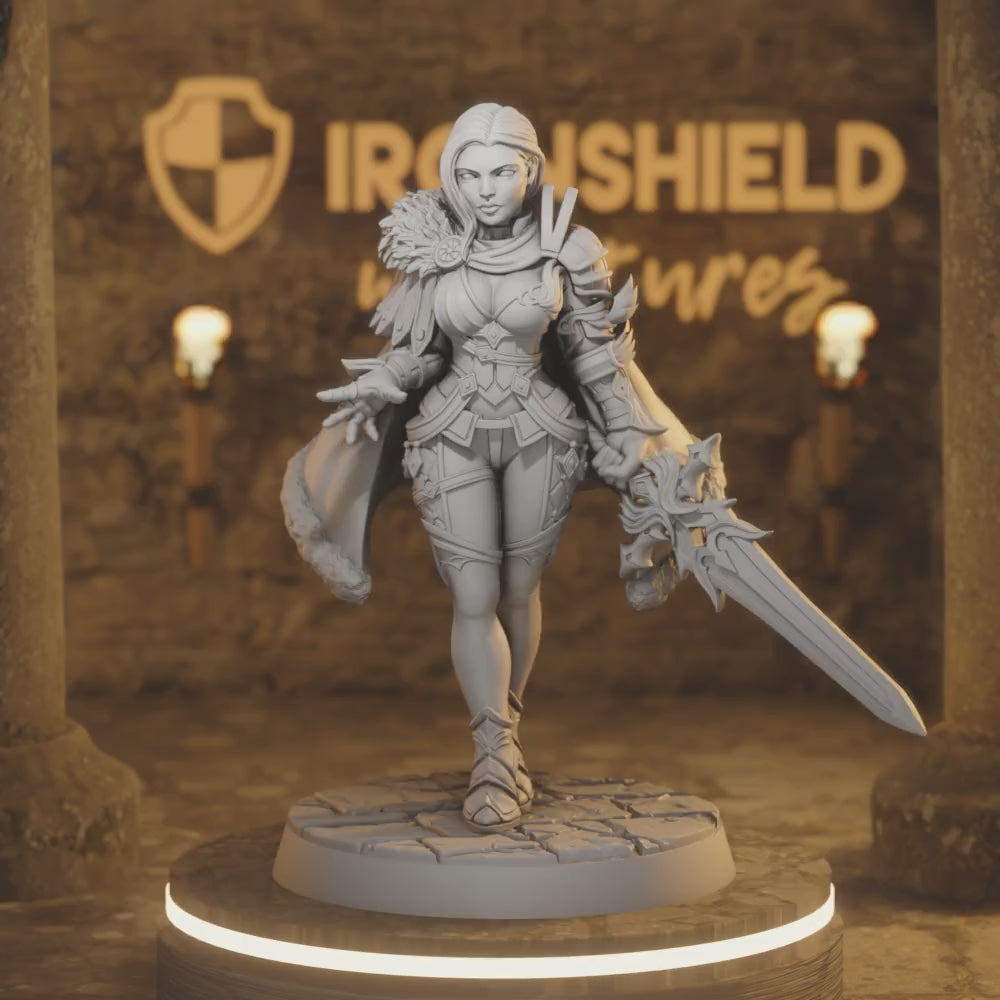 Leanne Human Female Knight Princess Paladin — 360° rotating view of 3D printed DnD miniature