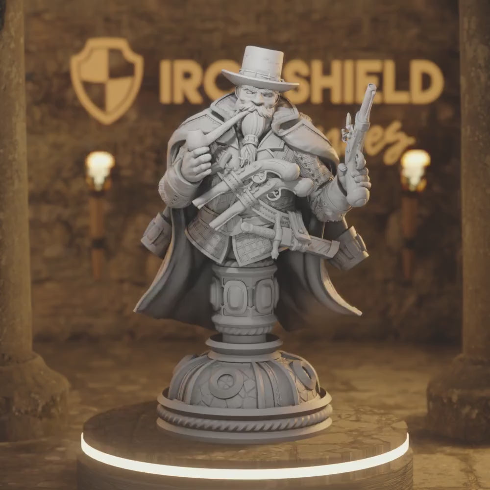 Torgrik Dwarf Gunslinger DnD miniature 3D printed resin tabletop RPG figure bust