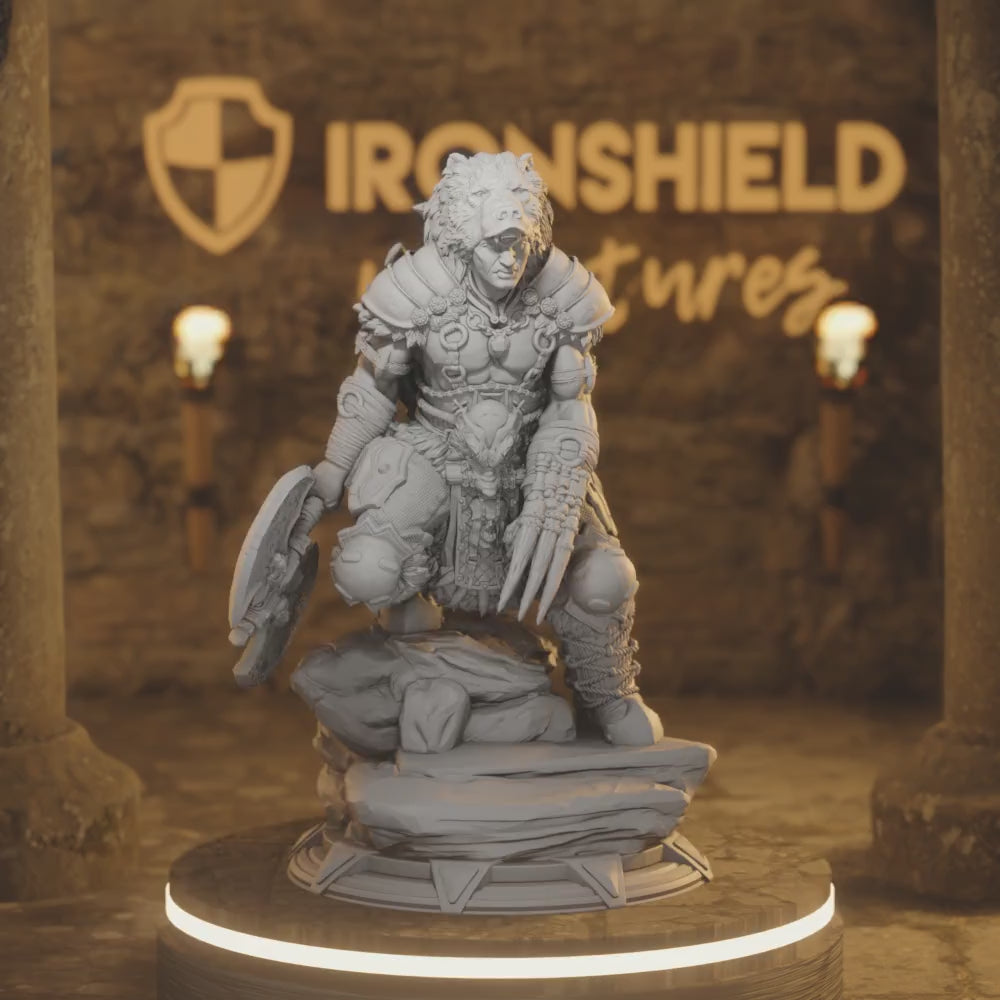 Tygrin Goliath Barbarian War Chief Char Warrior — 360° rotating view of 3D printed DnD miniature