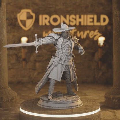 Sir Davion Hunter Swordsman Knight — 360° rotating view of 3D printed DnD miniature