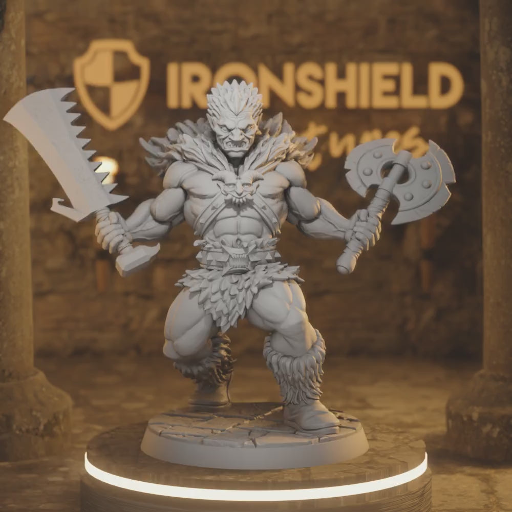 Ikari Goblin Barbarian Fighter Warrior — 360° rotating view of 3D printed DnD miniature