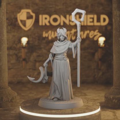 Hellswake Wardlighter 3 Tiefling Cleric DnD miniature 3D printed resin tabletop RPG figure