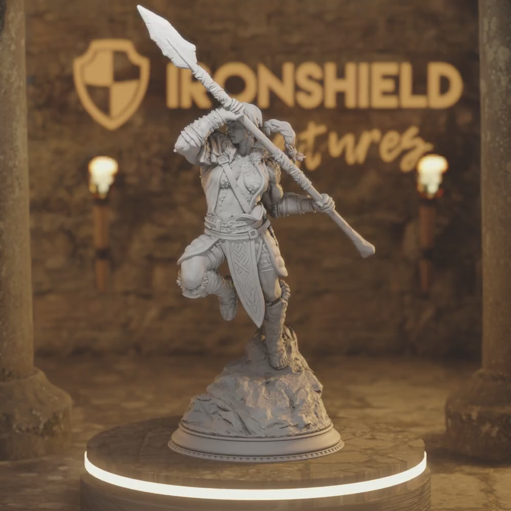 Illyria Beastfolk Dragon Barbarian Fighter — 360° rotating view of 3D printed DnD miniature