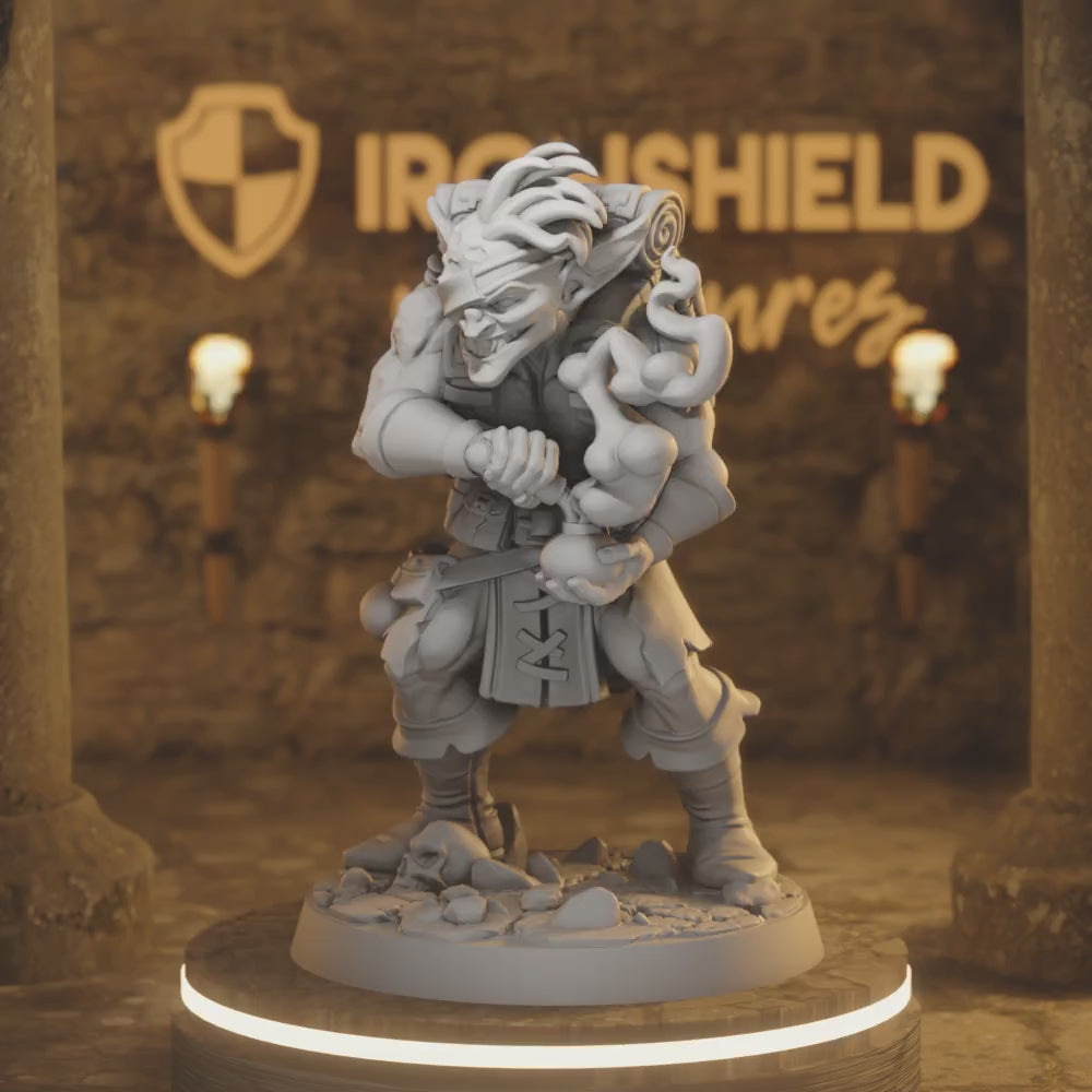 Baznazz Goblin Alchemist Bandit Rogue Artificer — 360° rotating view of 3D printed DnD miniature