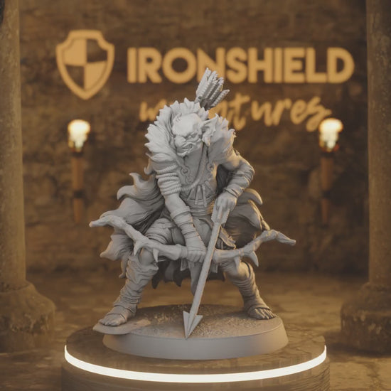 Marsh Goblin Archer 1 – Wild Bog Scout Hunter Longbow — 360° rotating view of 3D printed DnD miniature