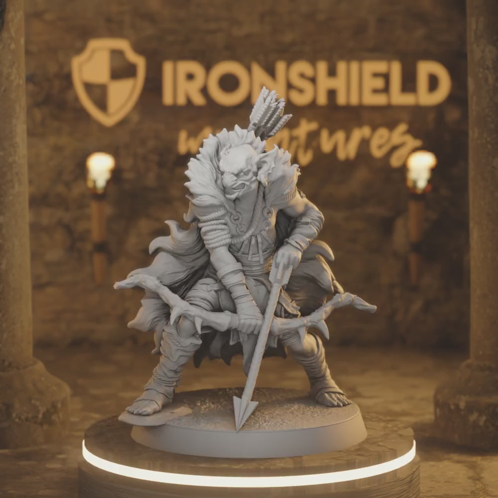 Marsh Goblin Archer 1 – Wild Bog Scout Hunter Longbow — 360° rotating view of 3D printed DnD miniature
