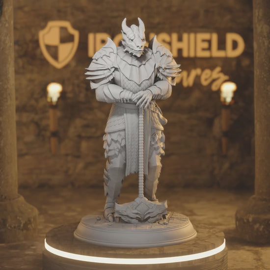 Dragonborn Warriors - Dragon Knight Hammer Soldier — 360° rotating view of 3D printed DnD miniature