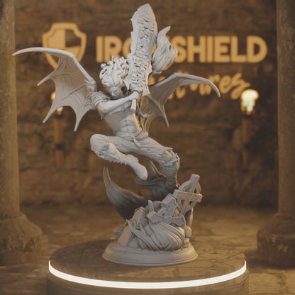 Almenhier Alpha Vampire Hex Hunter Warrior — 360° rotating view of 3D printed DnD miniature