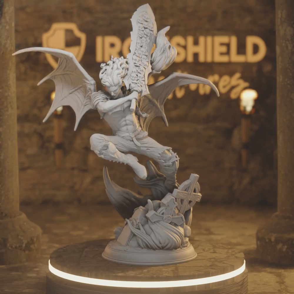 Almenhier Alpha Vampire Hex Hunter Warrior — 360° rotating view of 3D printed DnD miniature