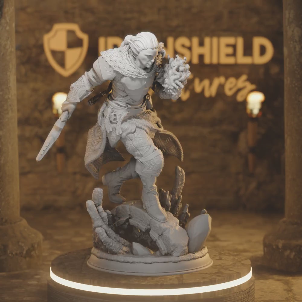 Drow Arcane Elf Rogue Warlock Cordon Blades — 360° rotating view of 3D printed DnD miniature