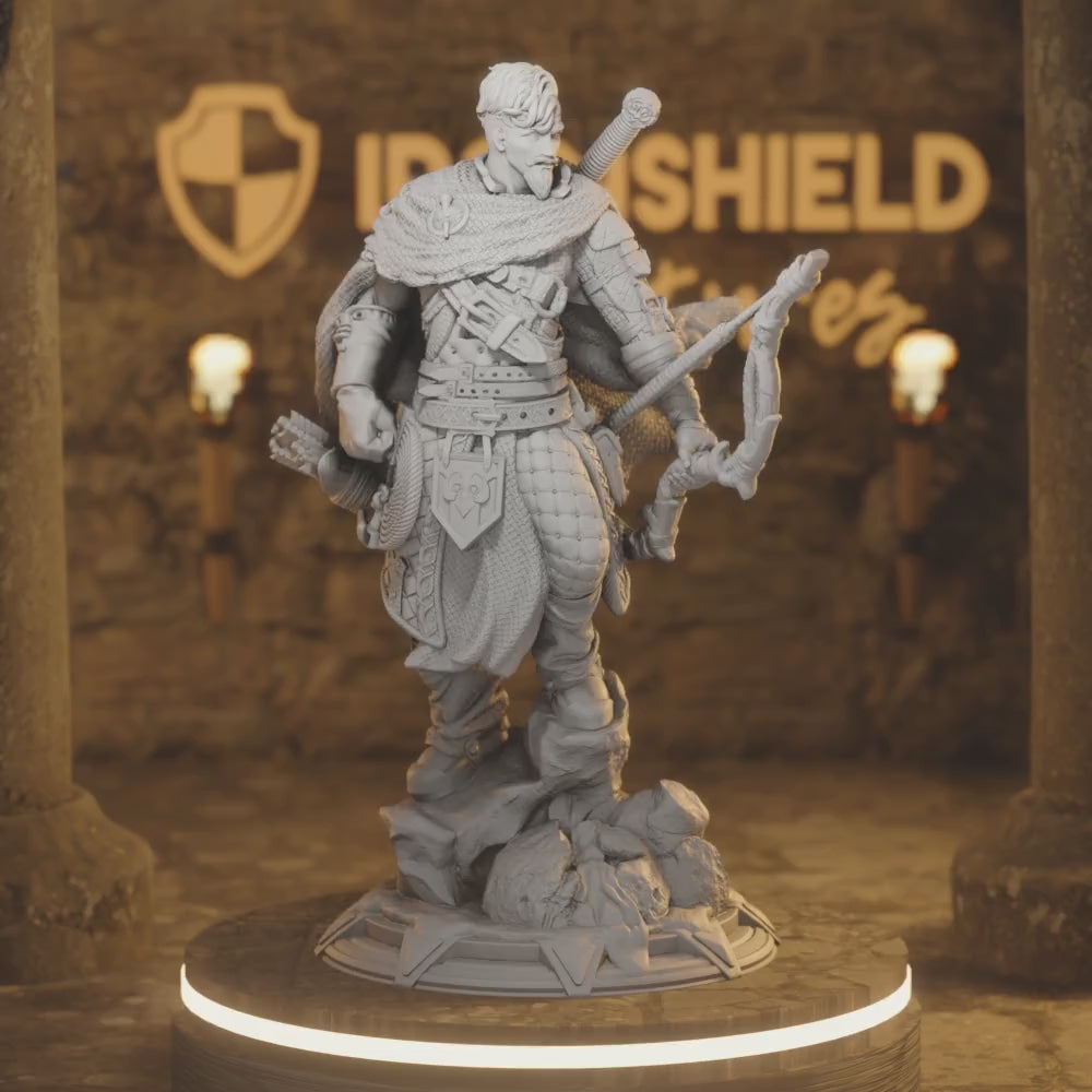 Northern Ranger Rogue Viktor Trine Archer — 360° rotating view of 3D printed DnD miniature