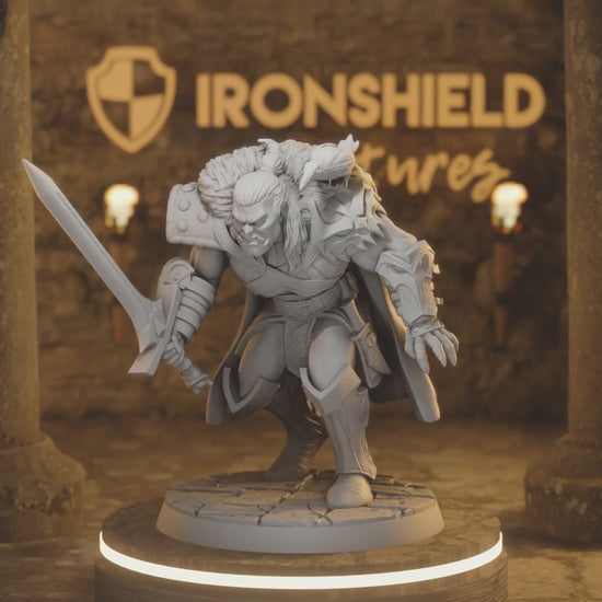 Gazzmal Heroic Orc Barbarian Fighter — 360° rotating view of 3D printed DnD miniature