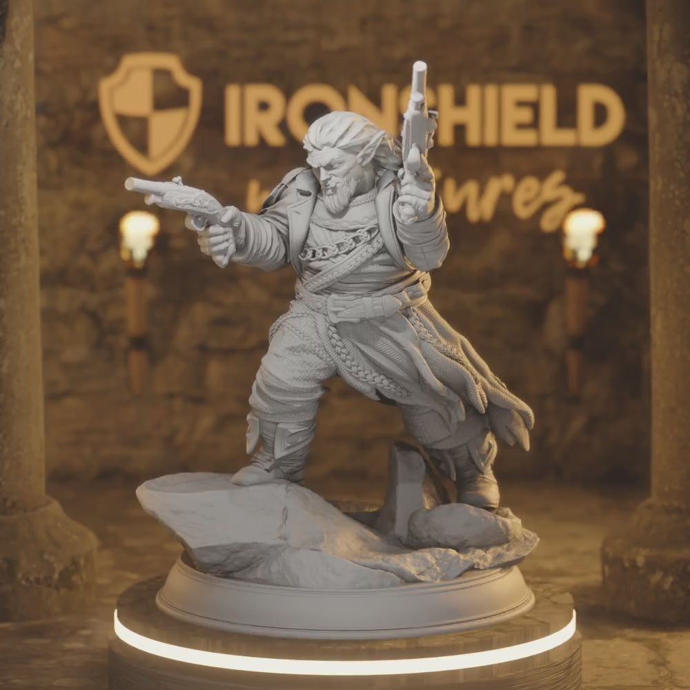 Rasmon Halfling Gunslinger Dwarfy Ranger — 360° rotating view of 3D printed DnD miniature