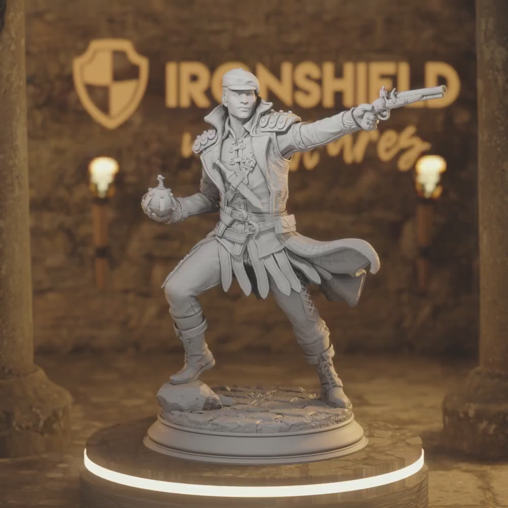 Bomber Human Gunslinger DnD miniature 3D printed resin tabletop RPG figure