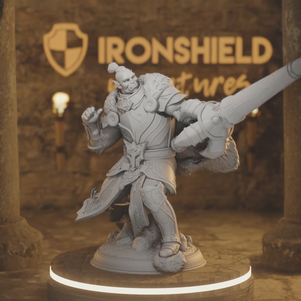 Vastergotten Orc Grand Knight Lancer Barbarian — 360° rotating view of 3D printed DnD miniature