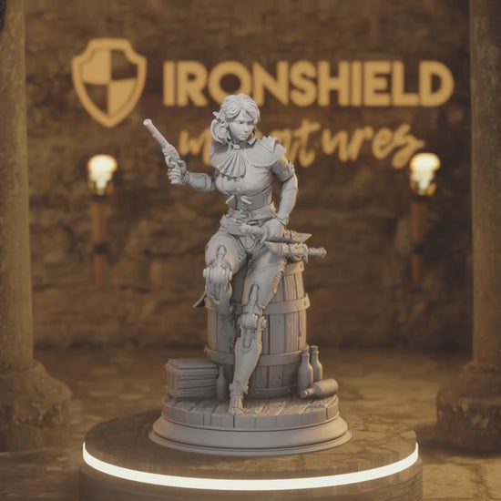 Priscilia Elf Rogue DnD miniature 3D printed resin tabletop RPG figure with mechanical legs and pistol