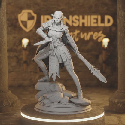 Vixa – Drow Warrior Huntress Pathfinder — 360° rotating view of 3D printed DnD miniature