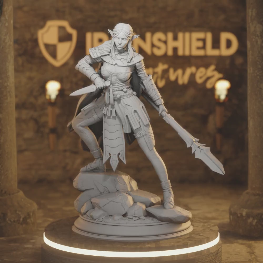 Vixa – Drow Warrior Huntress Pathfinder — 360° rotating view of 3D printed DnD miniature