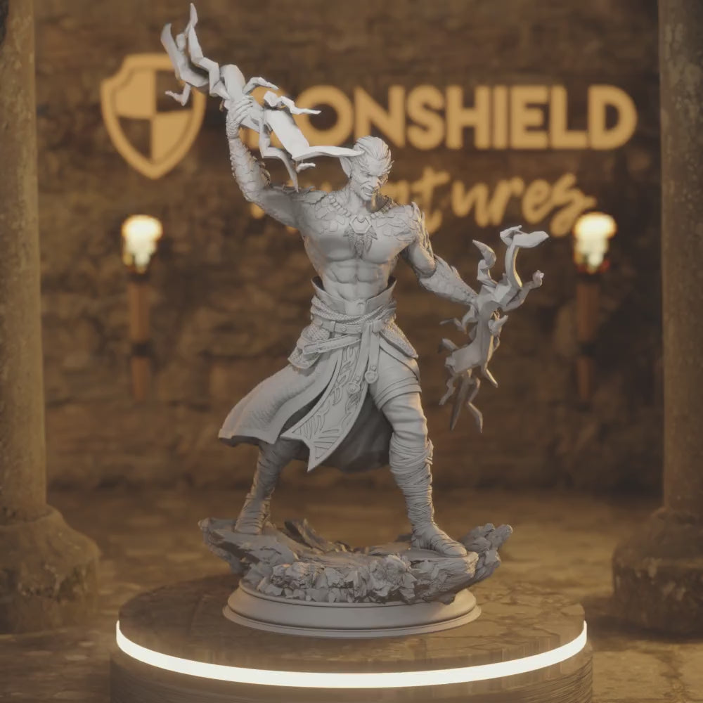 Styrax Elf Dragonfolk Sorcerer Wizard Warlock — 360° rotating view of 3D printed DnD miniature