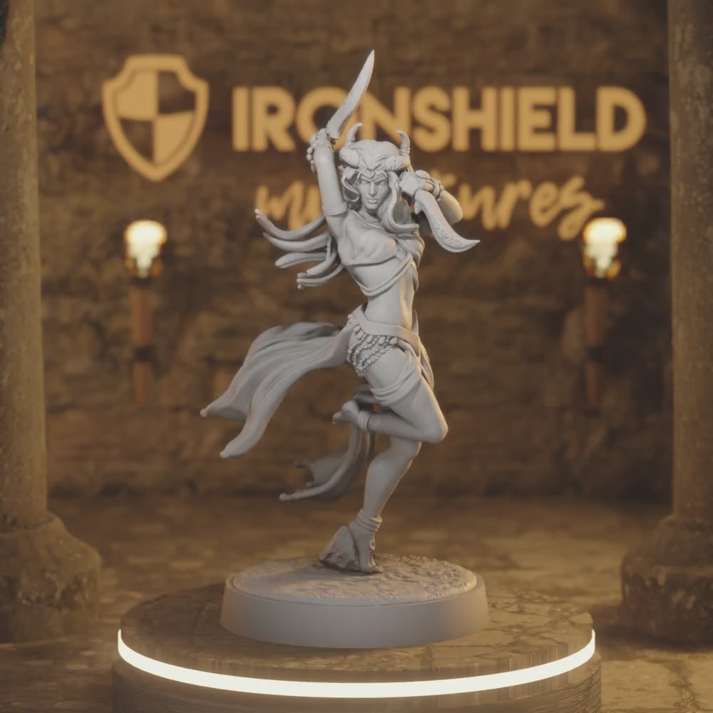 Soraya Blade Dancer Tiefling Monk DnD miniature 3D printed resin tabletop RPG figure