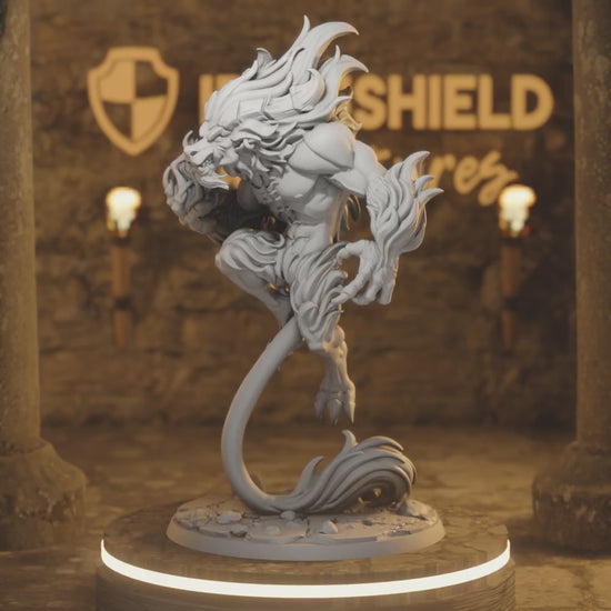 Balorgh fire demon wolf lion mutant — 360° rotating view of 3D printed DnD miniature