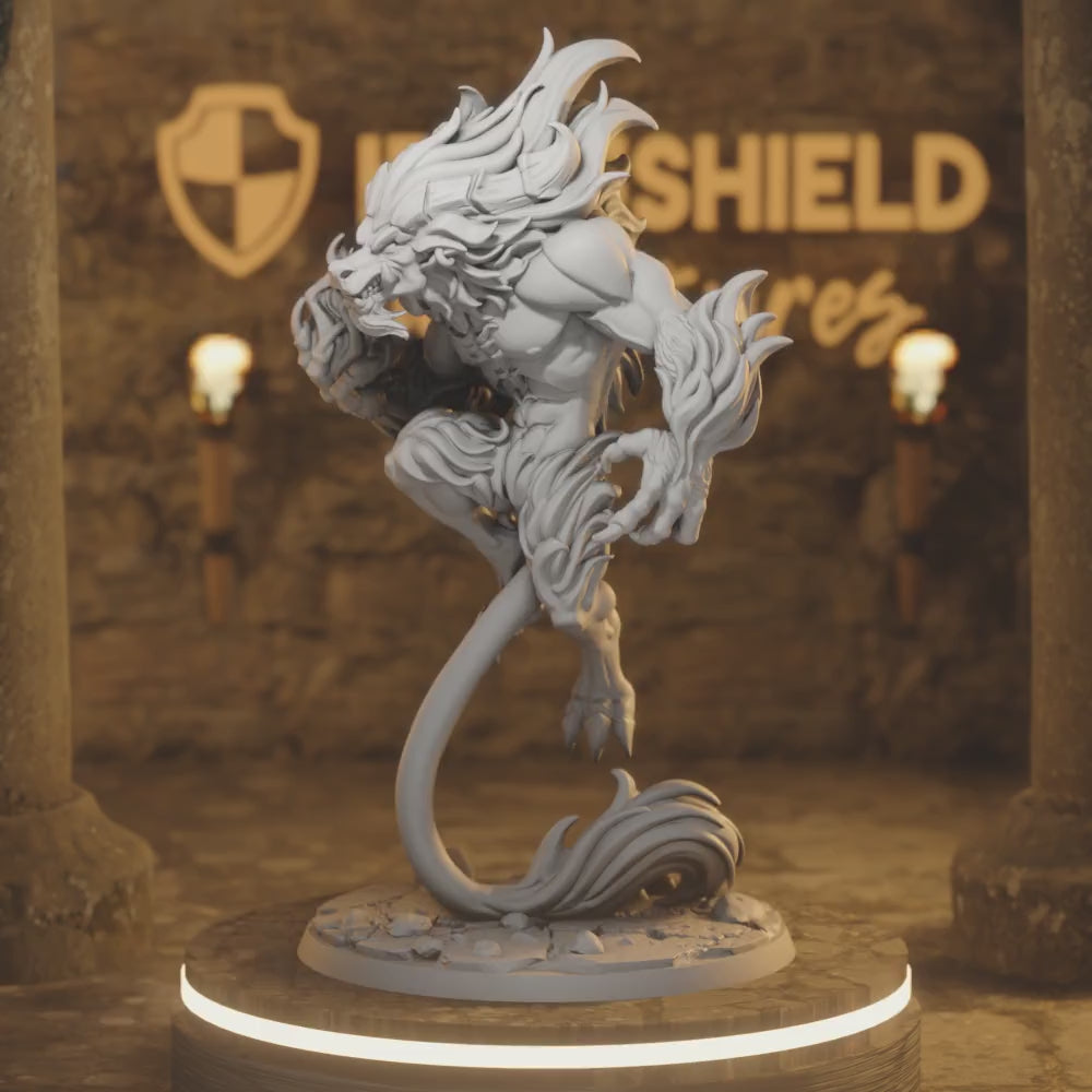 Balorgh fire demon wolf lion mutant — 360° rotating view of 3D printed DnD miniature