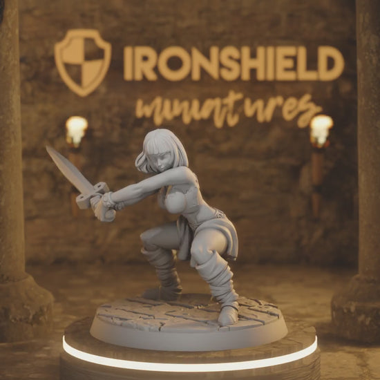 Anna Female Barbarian Warrior Fighter Knight — 360° rotating view of 3D printed DnD miniature
