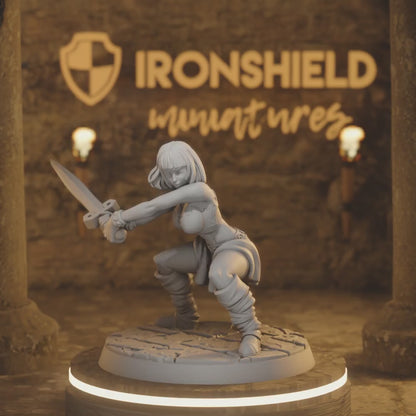 Anna Female Barbarian Warrior Fighter Knight — 360° rotating view of 3D printed DnD miniature