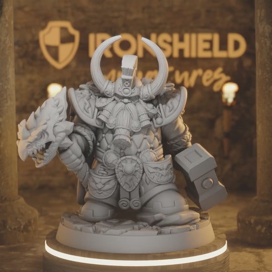 Dragonthyr - Dwarf King Lord Berserker — 360° rotating view of 3D printed DnD miniature