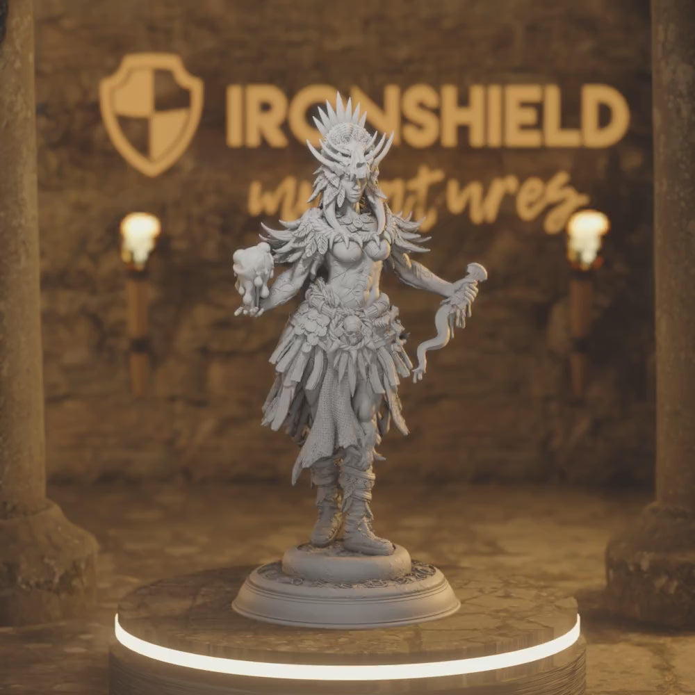Goliath Blood Shaman Priestess - Driga Figure with base print 3d 12k miniature Gift Idea mini | Dungeons & Dragons | Tabletop | DM Stash — 360° rotating view of 3D printed DnD miniature