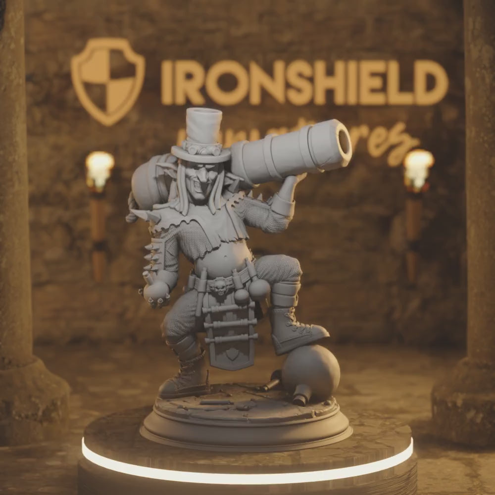 Brains Maniac Goblin Alchemist Artificer — 360° rotating view of 3D printed DnD miniature