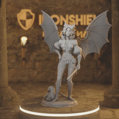 Tiefling Warlock Sorcerer 5e - Mhari — 360° rotating view of 3D printed DnD miniature