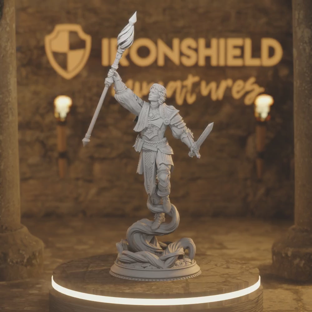 Chandler Mage Wizard Warlock Sorcerer — 360° rotating view of 3D printed DnD miniature