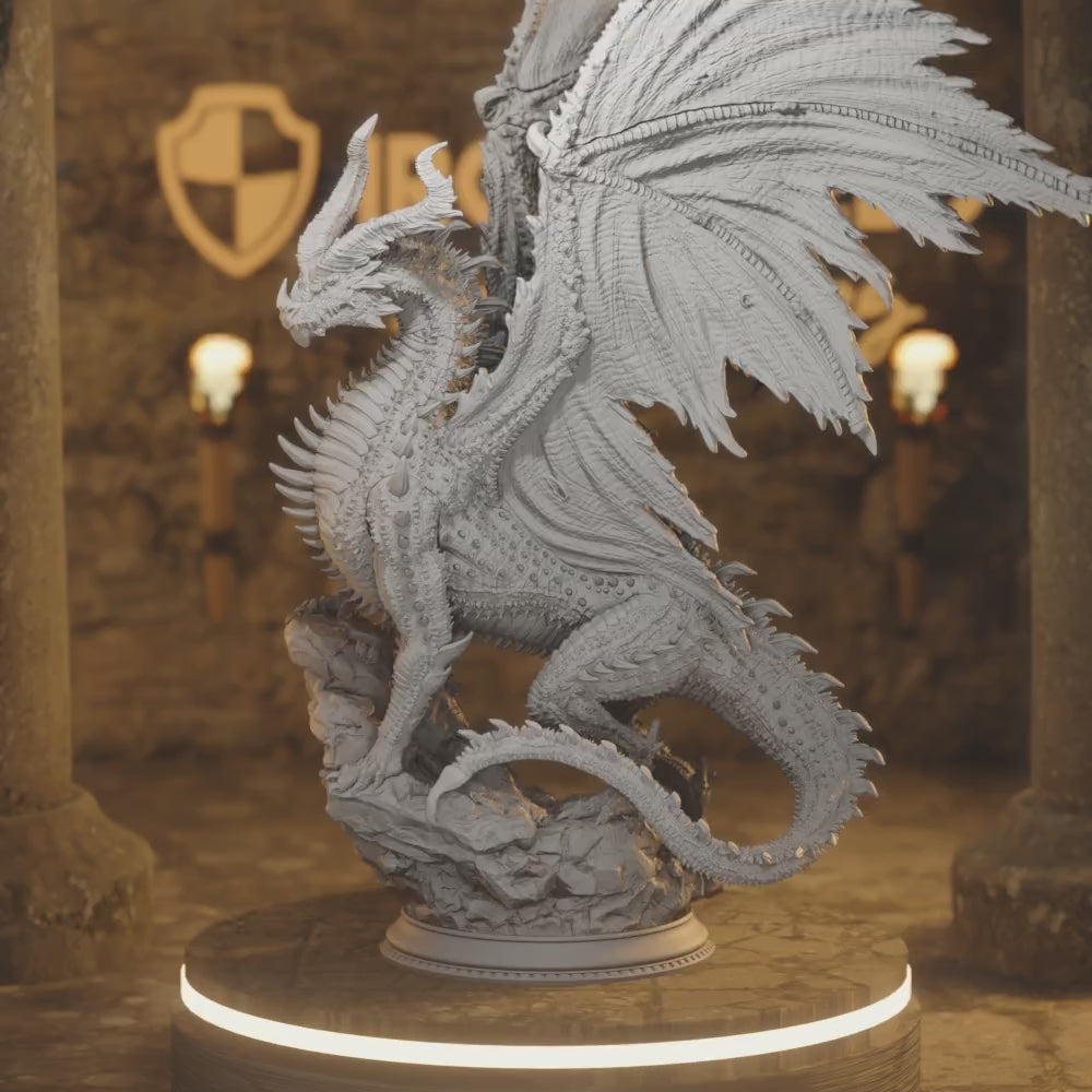 Sovram Black Dragon Giant Beast Monster — 360° rotating view of 3D printed DnD miniature