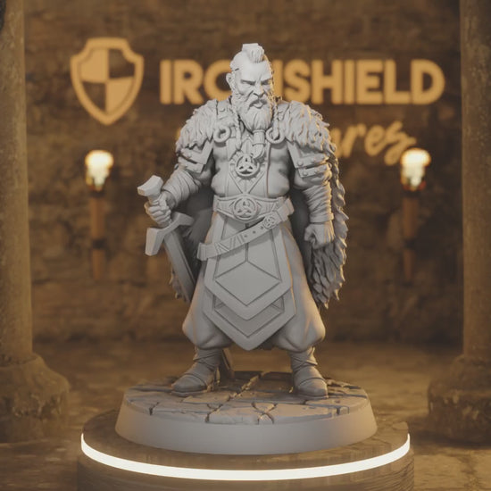 Esben - Viking Fighter Warrior Sword — 360° rotating view of 3D printed DnD miniature