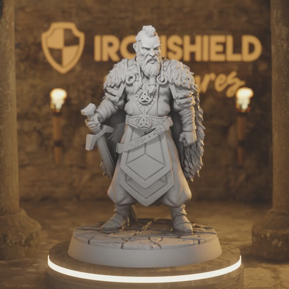 Esben - Viking Fighter Warrior Sword — 360° rotating view of 3D printed DnD miniature