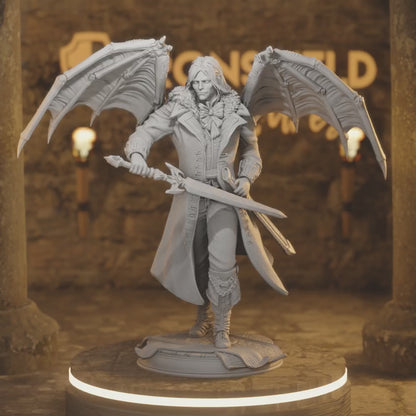 Duke Strauss Noble Vampire Lord Knight Winged Paladin — 360° rotating view of 3D printed DnD miniature